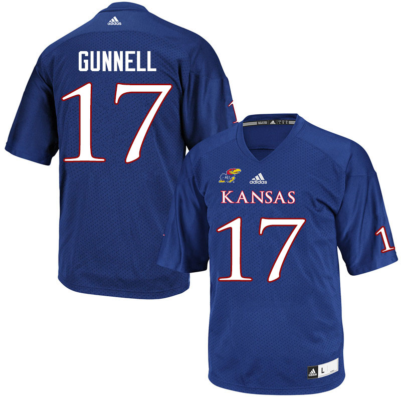 Men #17 Grant Gunnell Kansas Jayhawks College Football Jerseys Sale-Royal
